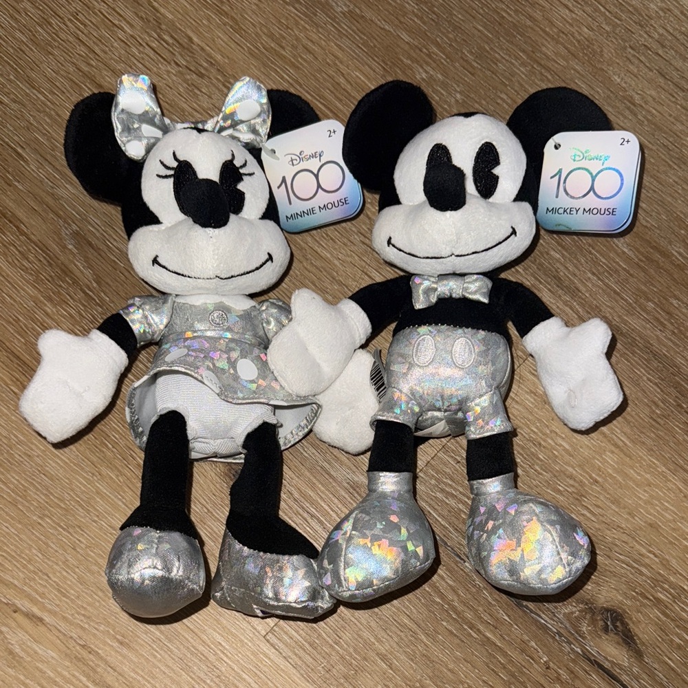 Disney Minnie and Mickey Mouse Plush Toys - Black and Silver